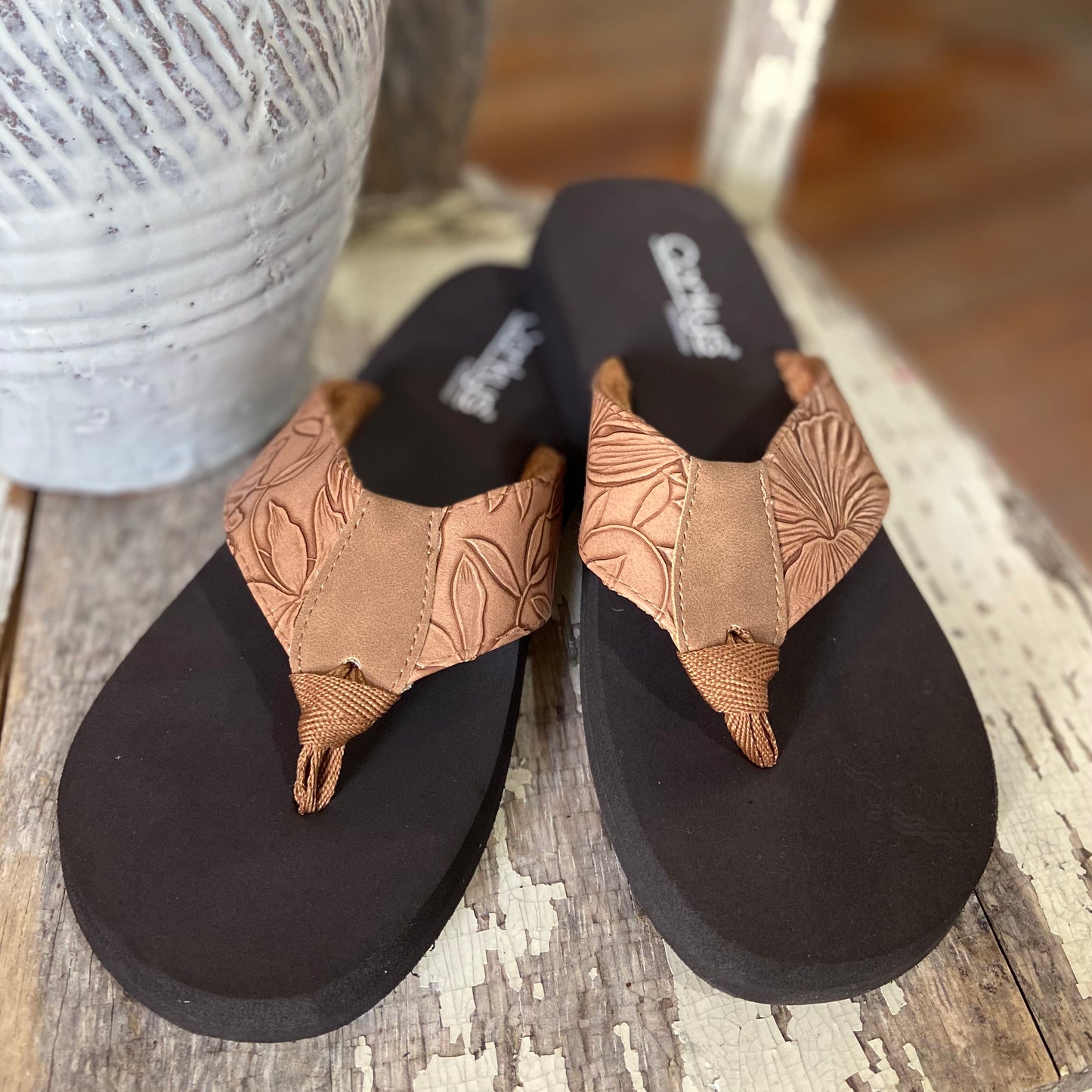 Floral Embossed Sandals