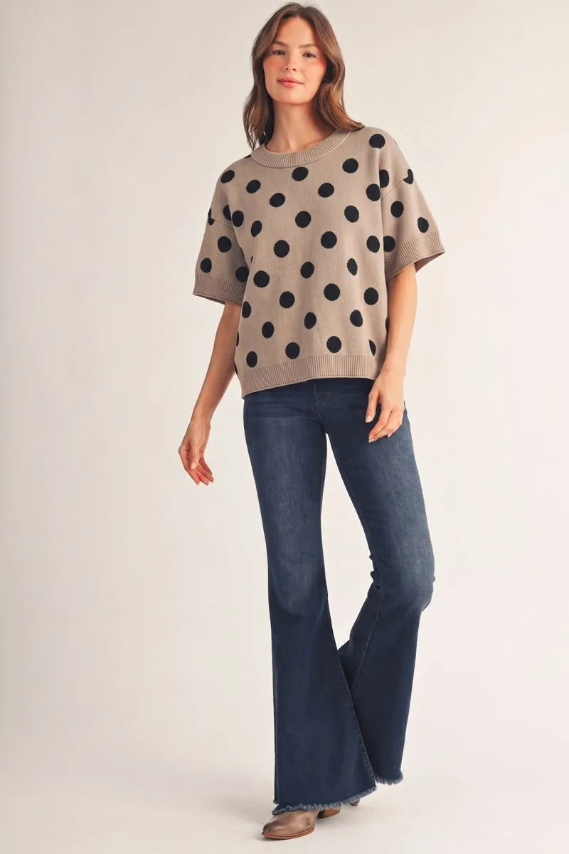 Black Polka Dot Short Sleeve Sweater