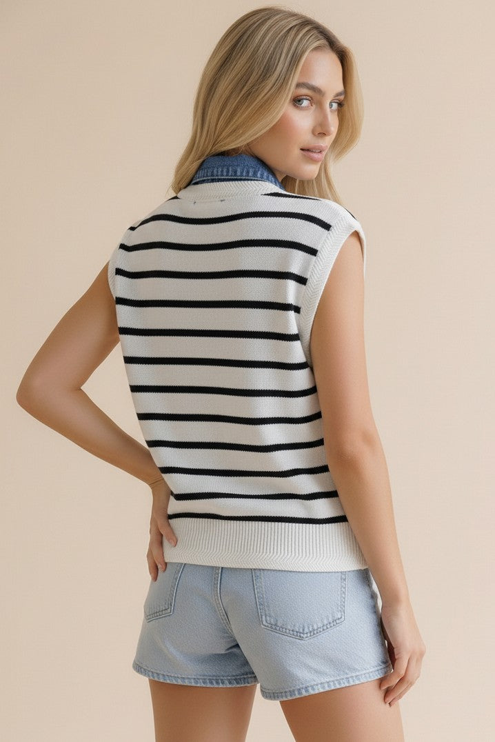 Denim Collared Sweater Vest