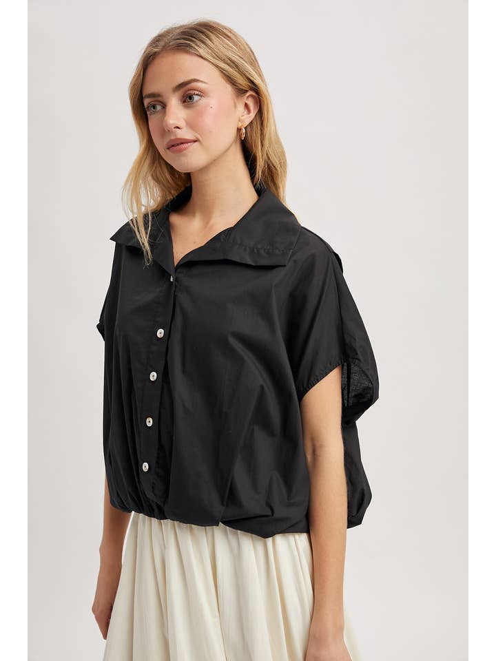 Black Bubble Hem Blouse