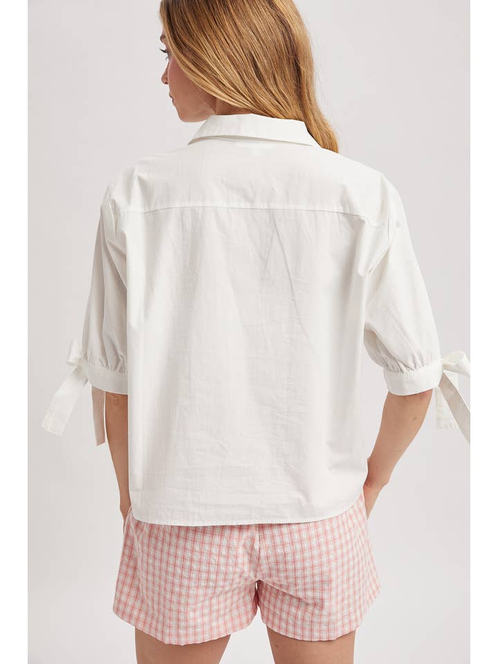 Tie Sleeve Button Down Blouse