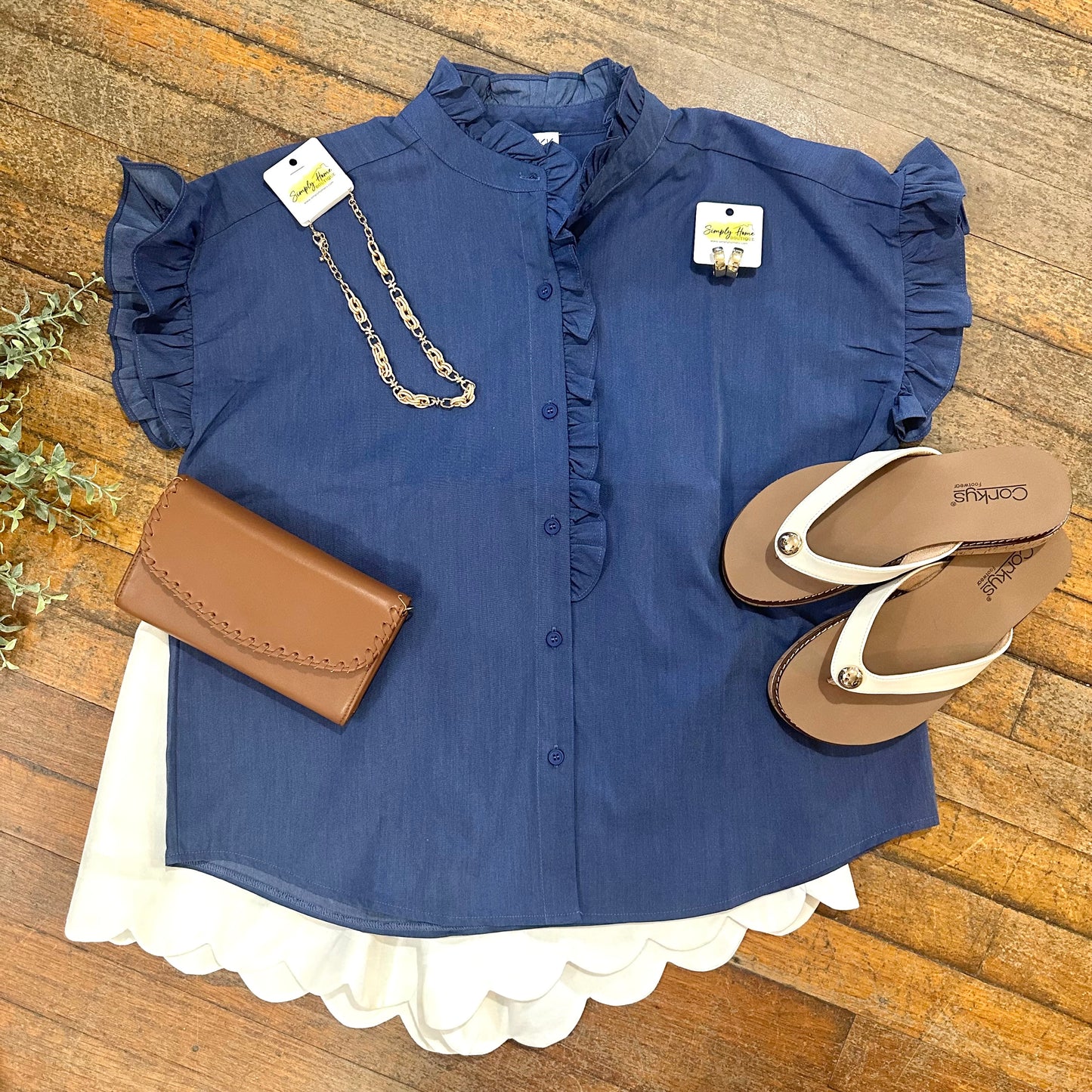 Ruffle Trim Button-Front Top