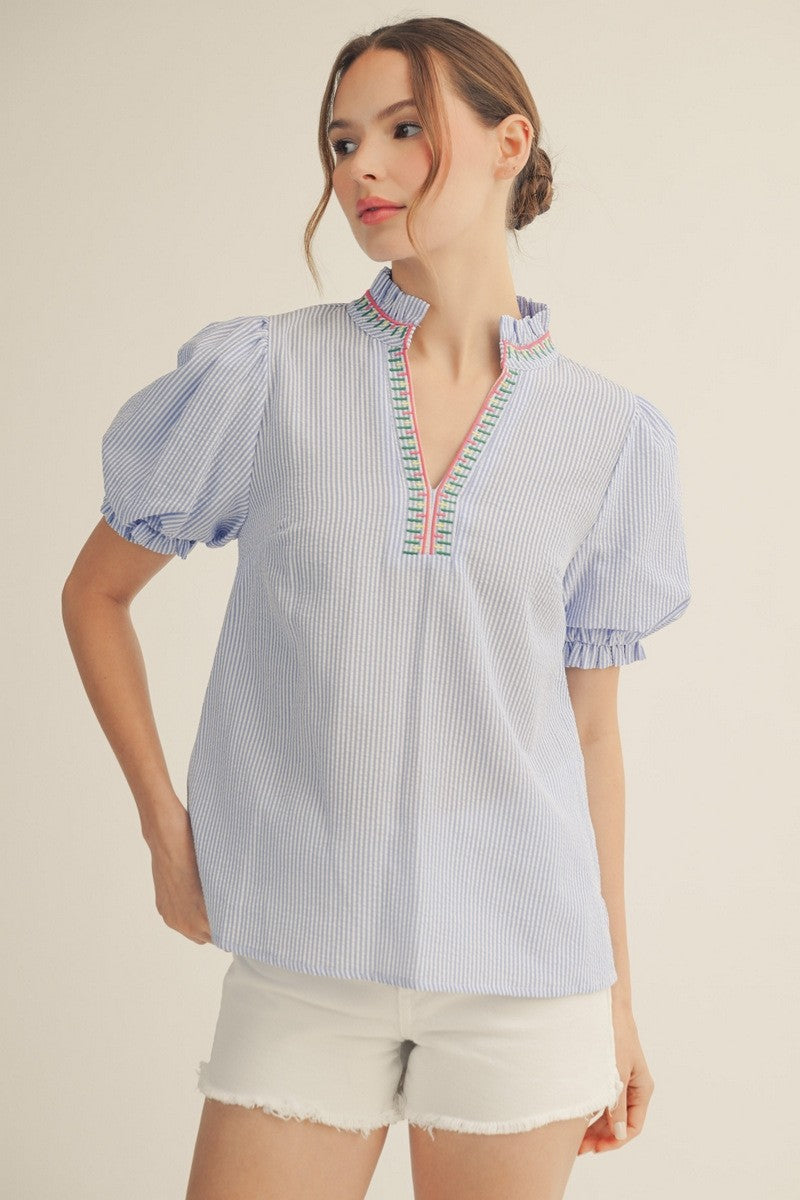 Embroidered Stripe Top