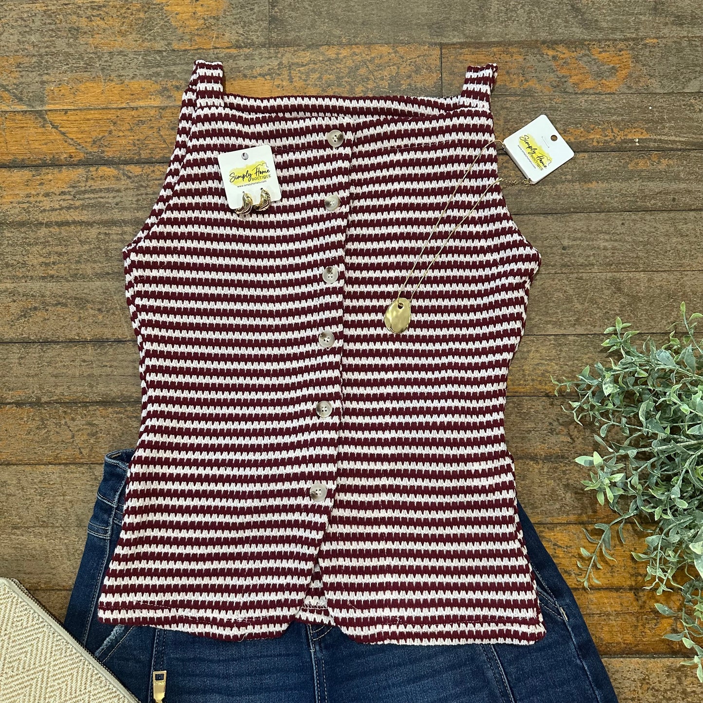 Burgundy Stripe Knit Tank