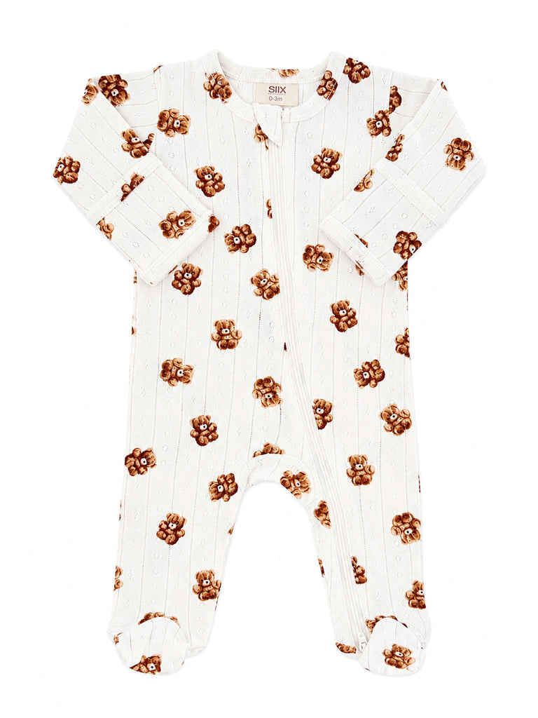 Teddy Bear - Organic Pointelle 2-Way Zip Footie