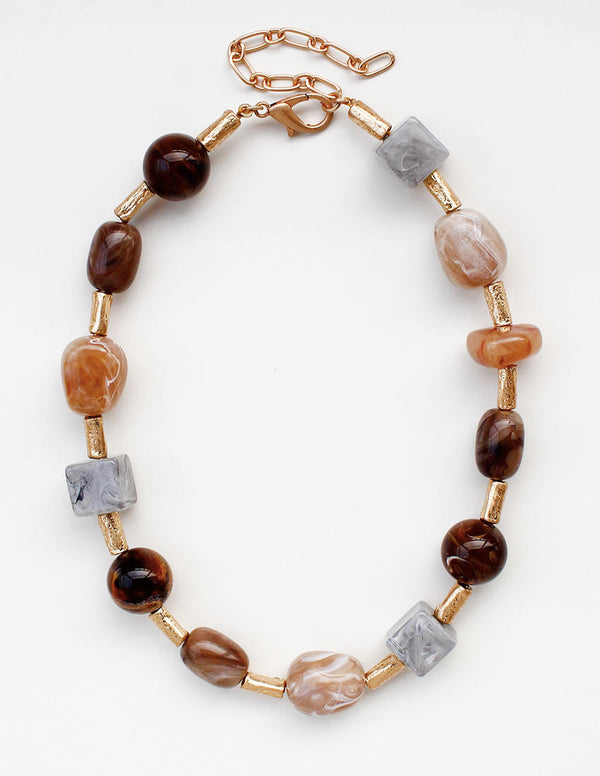 Tube Multi Brown Stone Necklace