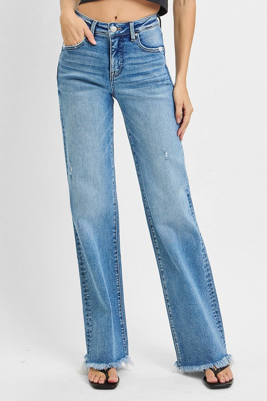 Risen High Rise Long Straight Jeans
