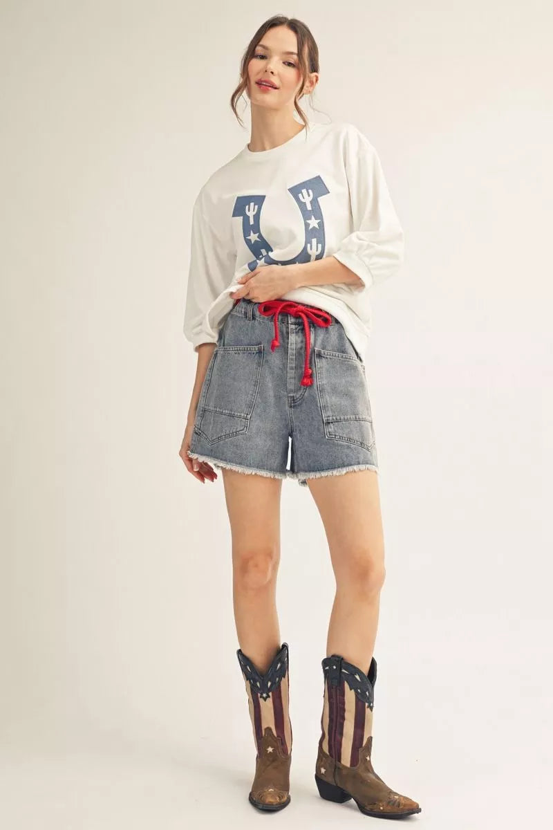 Tie Waist Denim Shorts