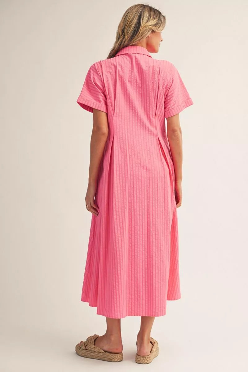 Button Down Pleat Midi Dress