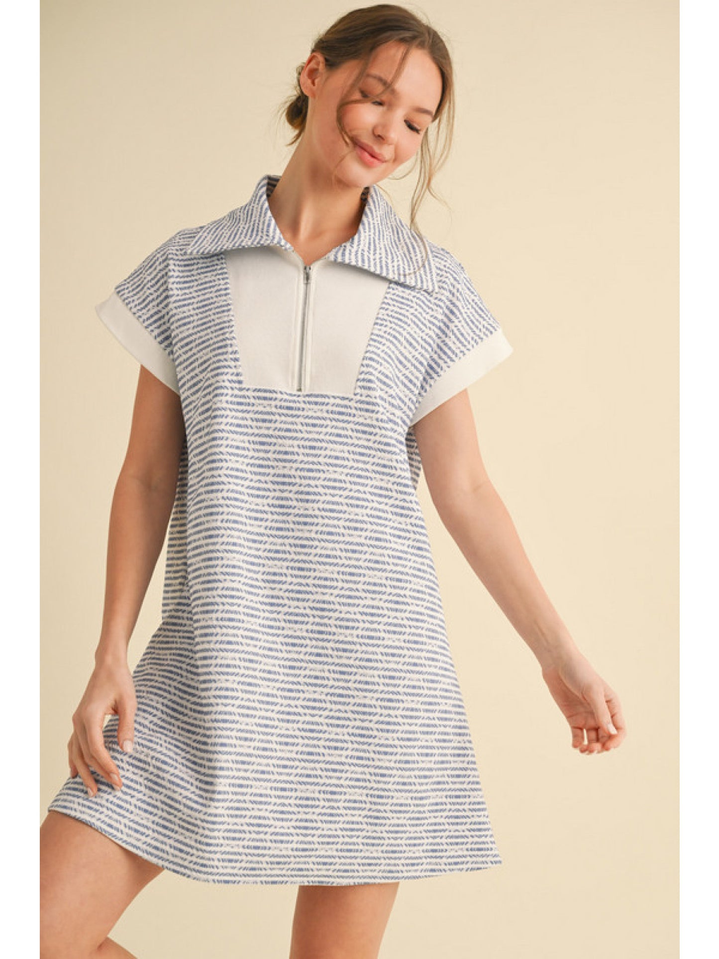 Navy Zip & Collar Dress