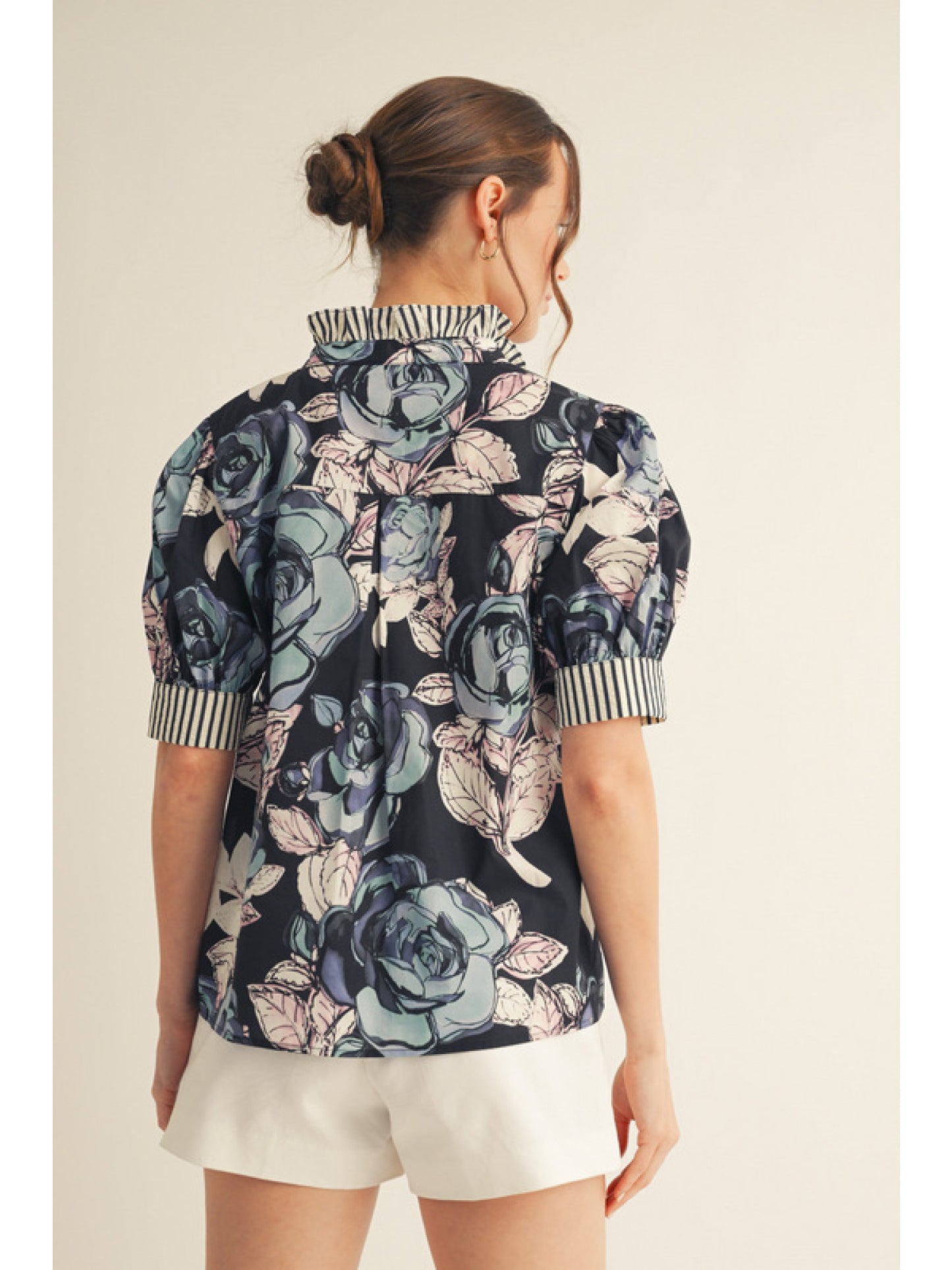 Floral and Stripe Contrast Top