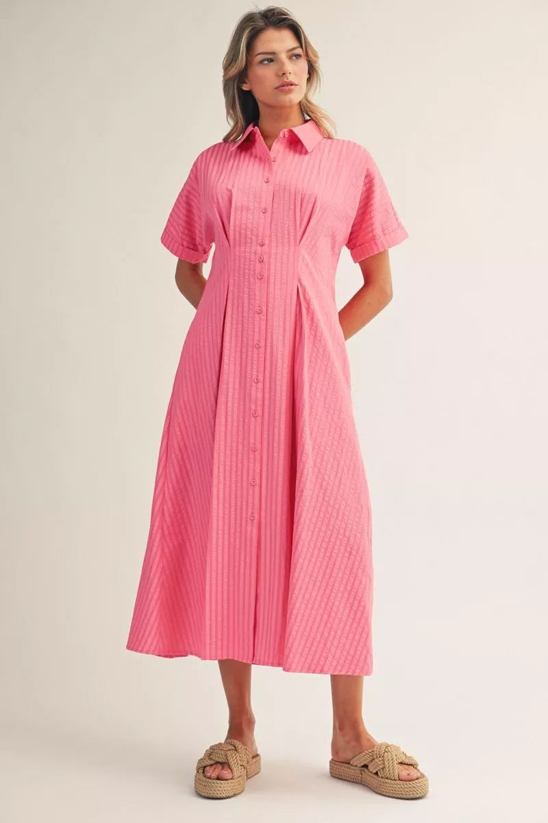 Button Down Pleat Midi Dress