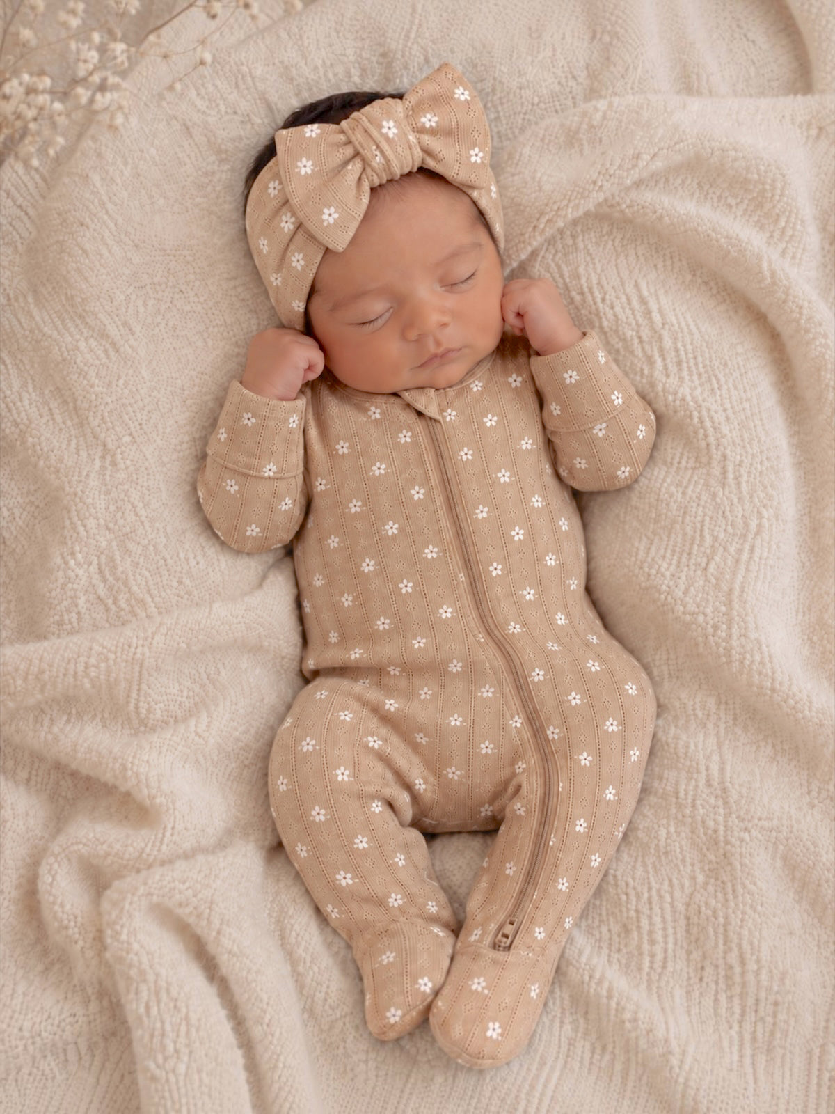 Almond Bloom - Organic Pointelle 2-Way Zip Footie