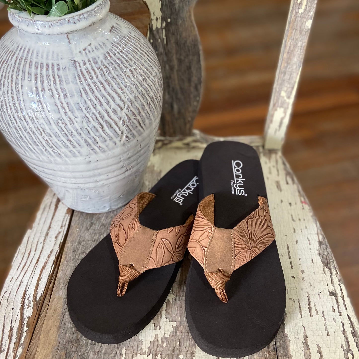 Floral Embossed Sandals