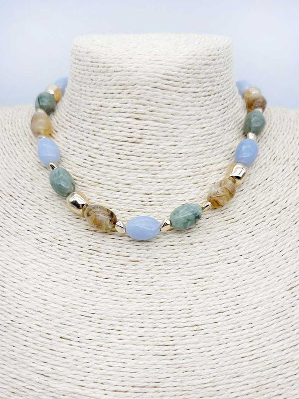 Blue and Brown Natural Stone Necklace