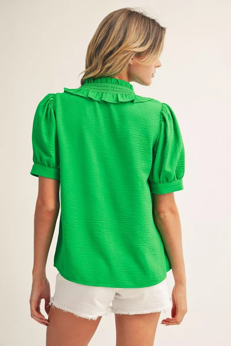 Green Ruffle Detail Top