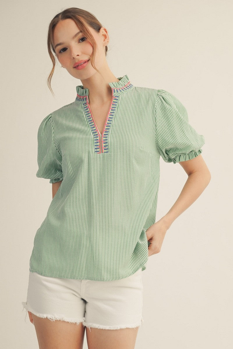 Embroidered Stripe Top