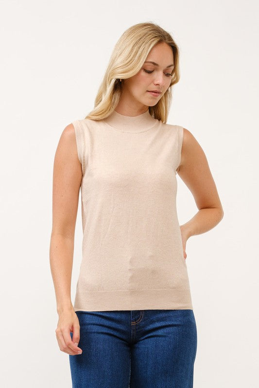 Mock Neck Sleeveless Sweater