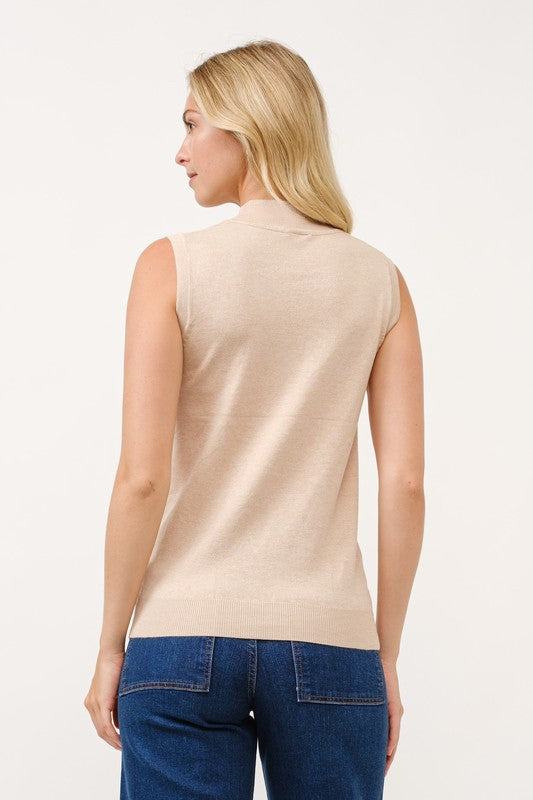 Mock Neck Sleeveless Sweater