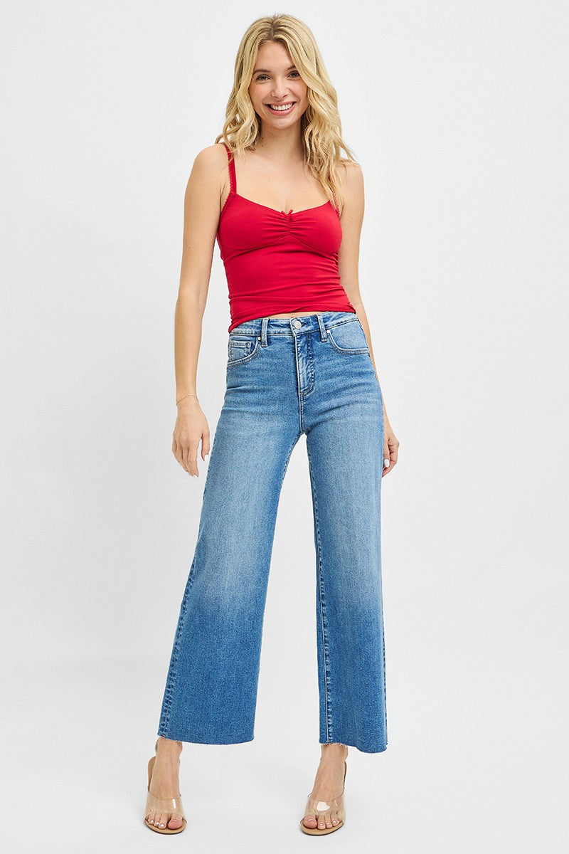 Tummy Control High Rise Crop Wide Leg Jeans