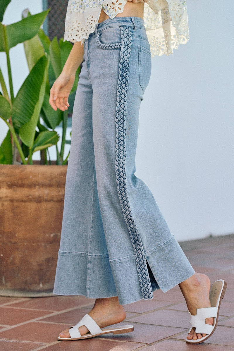 Braided Side Wide Leg Jeans