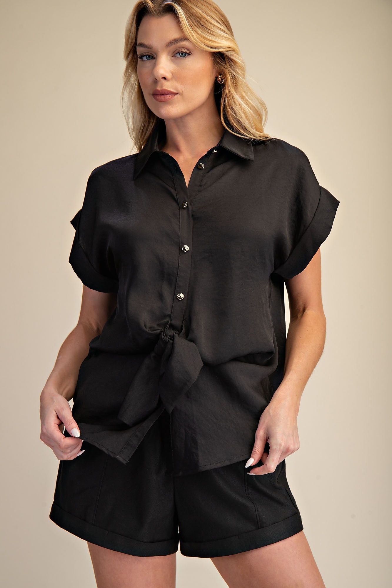 Front Tie Button Up Top