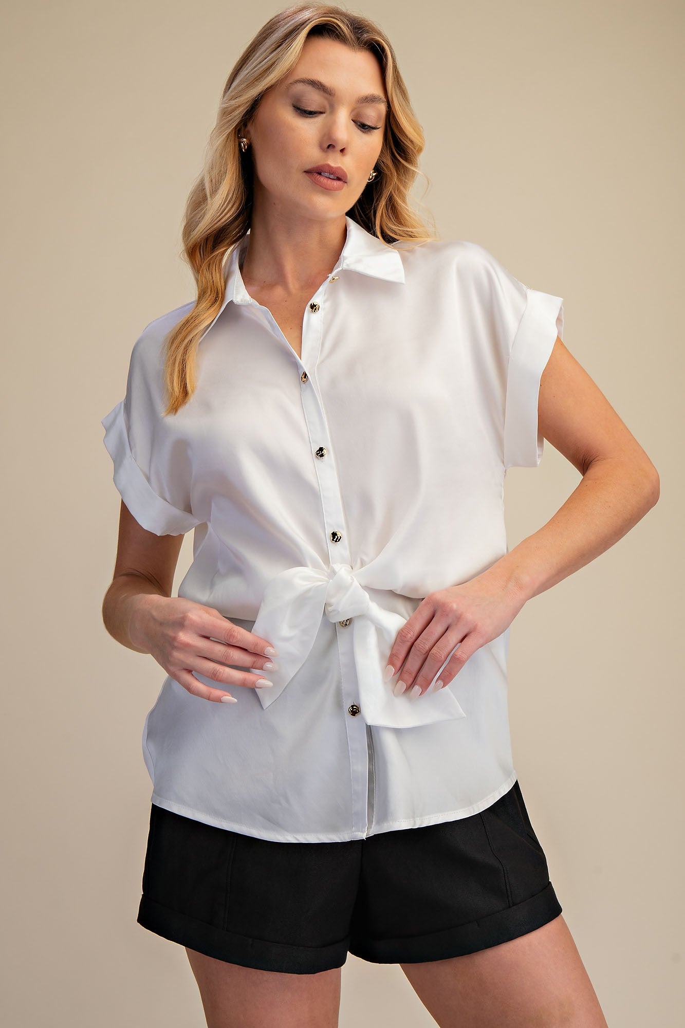 Front Tie Button Up Top