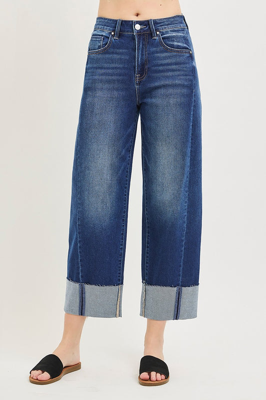 Slouchy Crop Barrel Cuffed Jeans