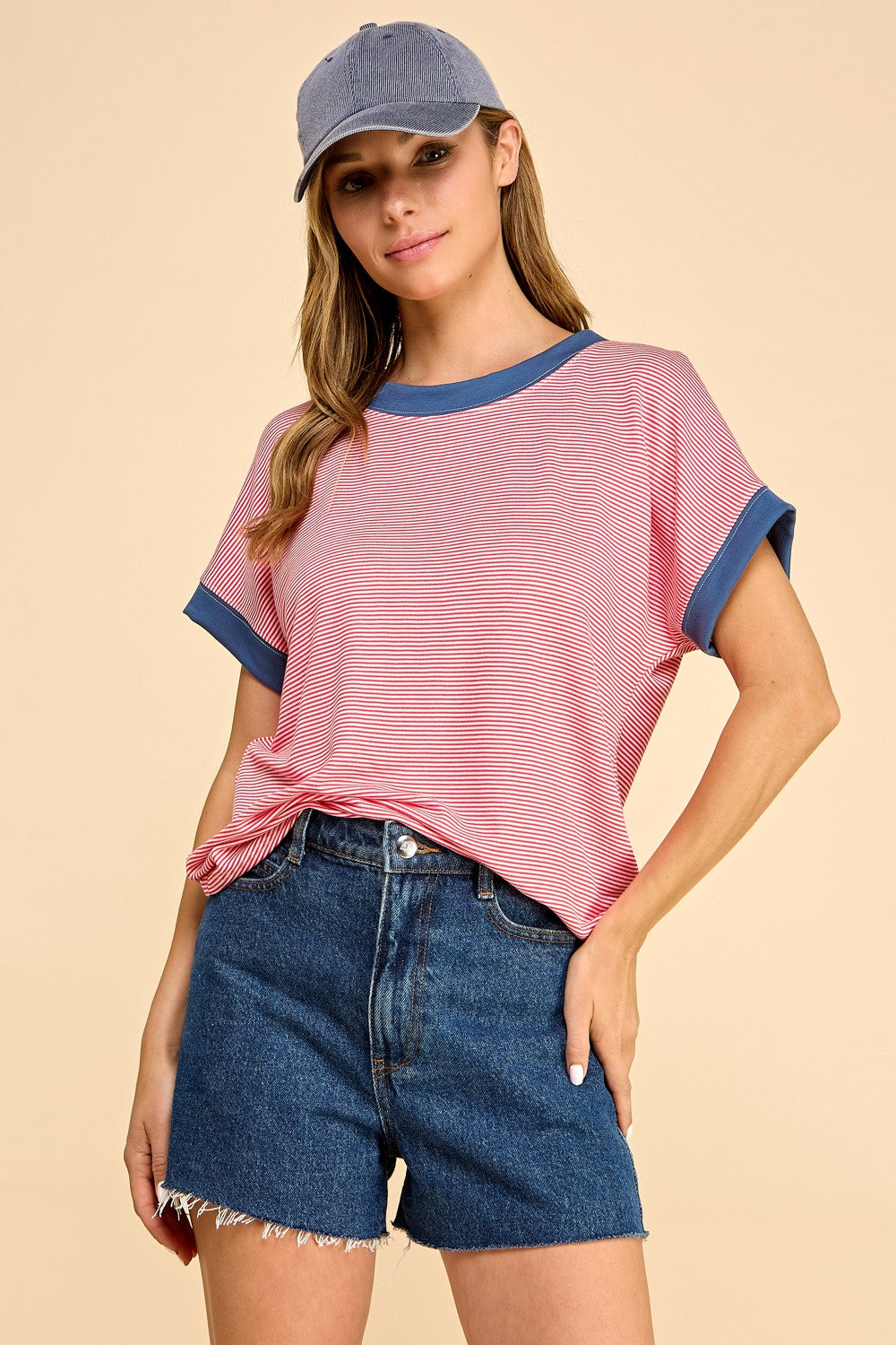 Striped Tee With Contrast Sleeves
