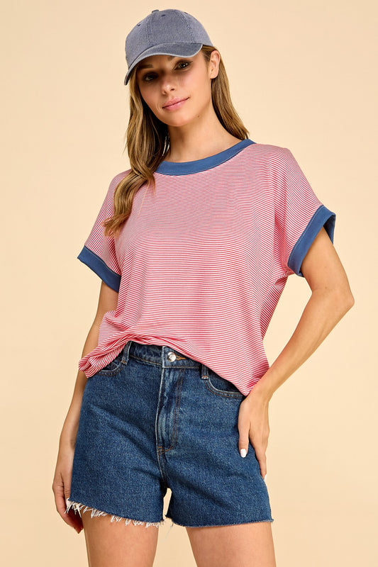 Striped Tee With Contrast Sleeves