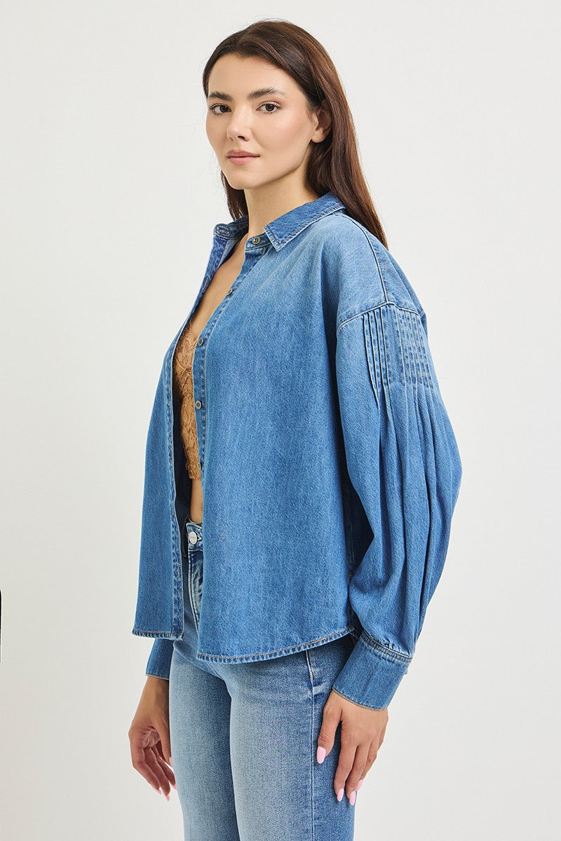 Oversized Pintuck Balloon Sleeve Shirt