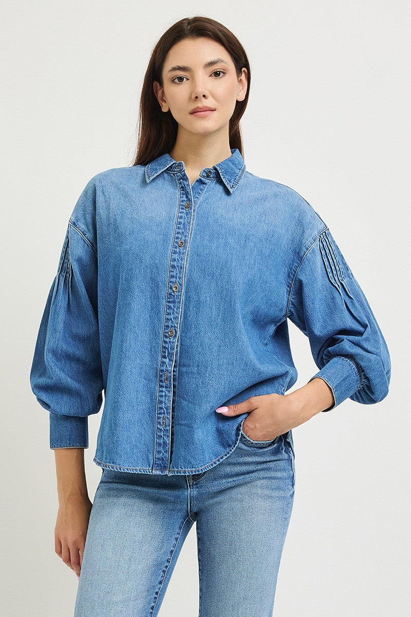 Oversized Pintuck Balloon Sleeve Shirt