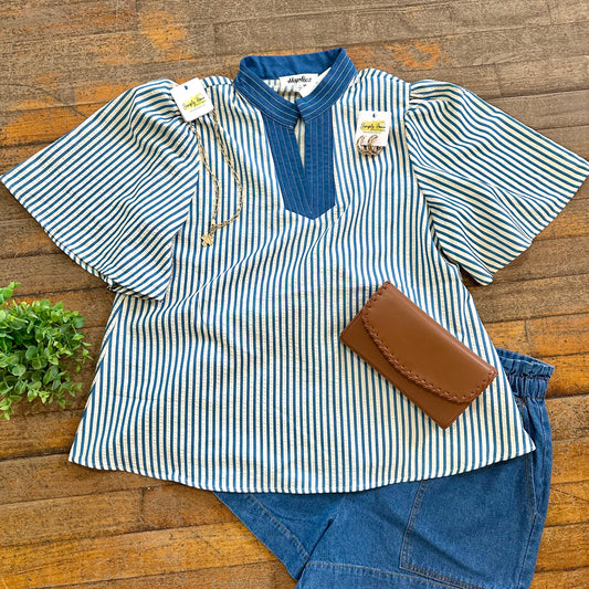 Stitch Neck Stripe Top
