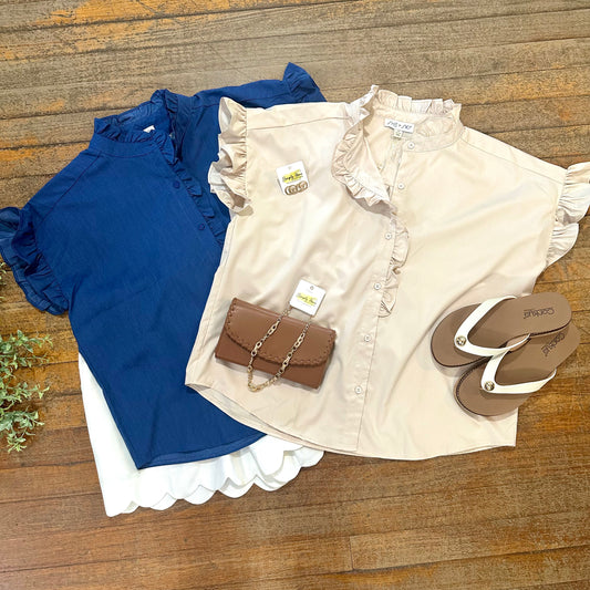 Ruffle Trim Button-Front Top