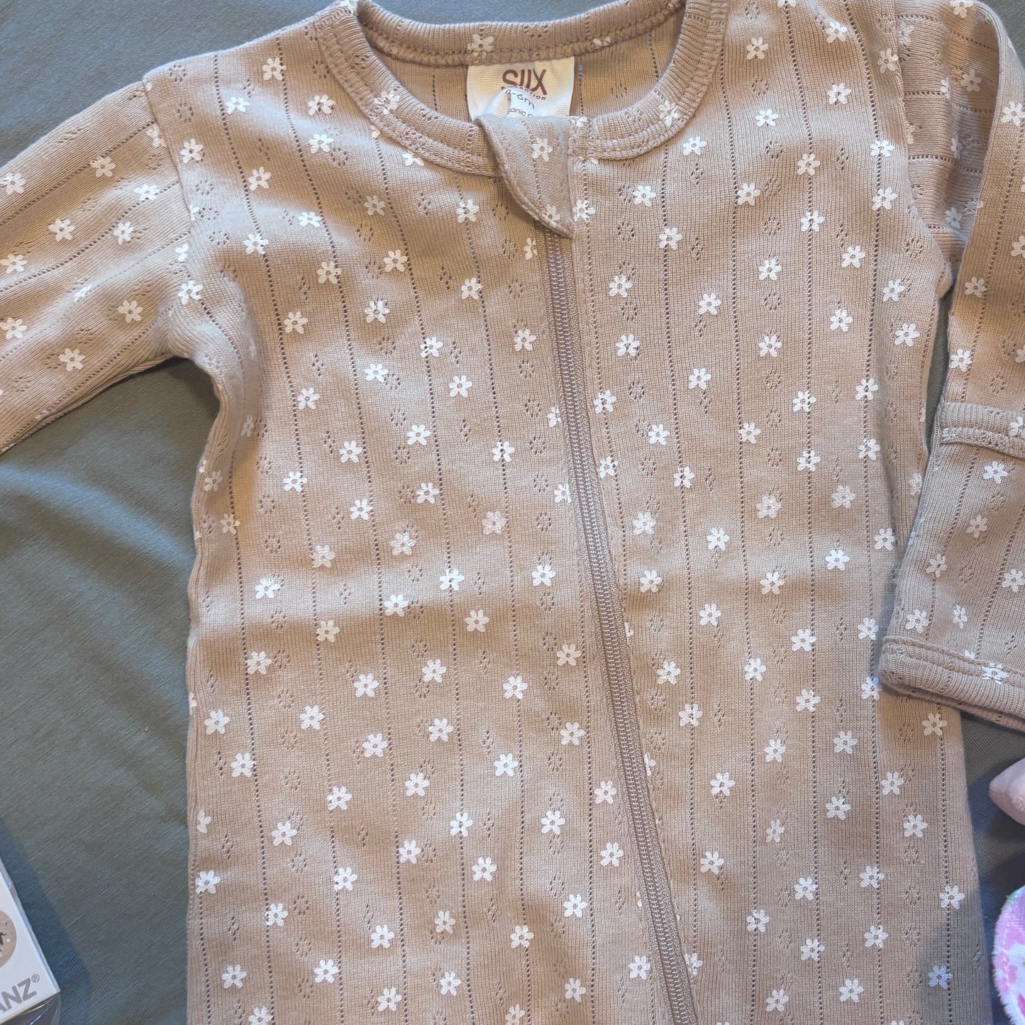 Almond Bloom - Organic Pointelle 2-Way Zip Footie