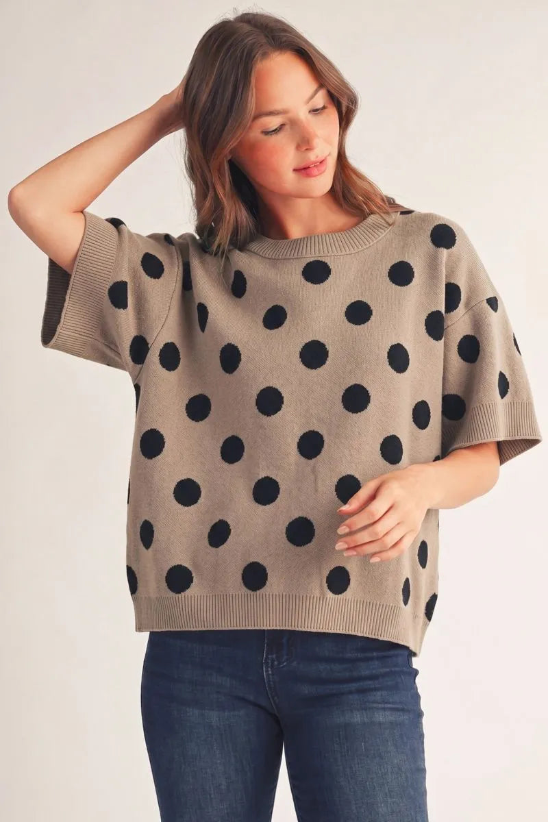 Black Polka Dot Short Sleeve Sweater