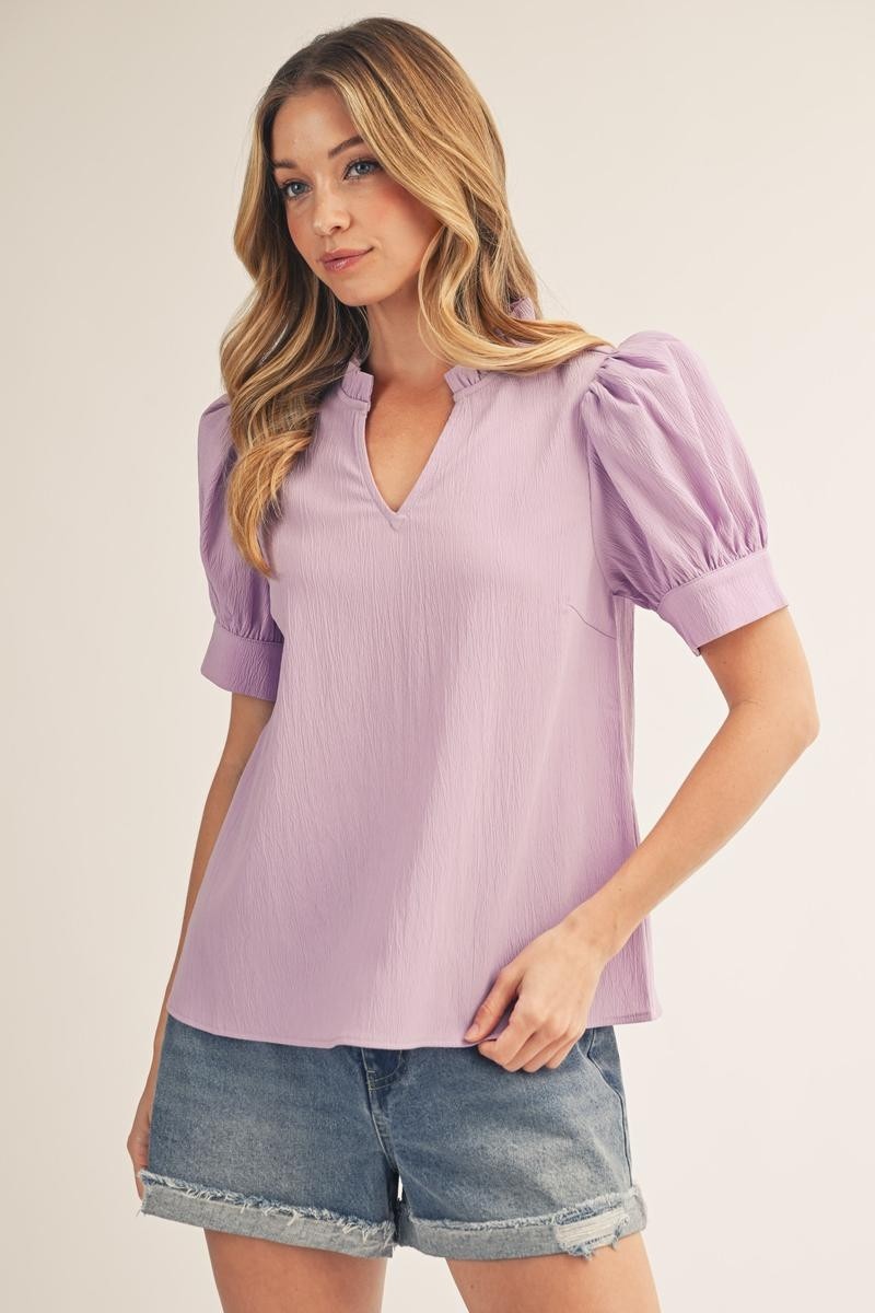 Puff Shoulder Crinkle Top