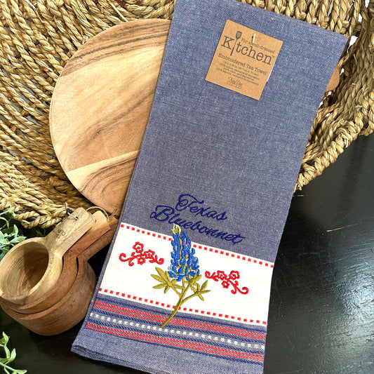 Texas Bluebonnet Embroidered Tea Towel