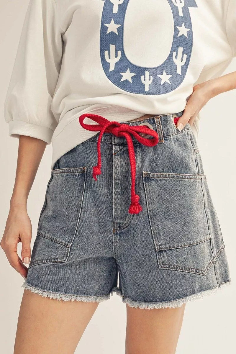 Tie Waist Denim Shorts