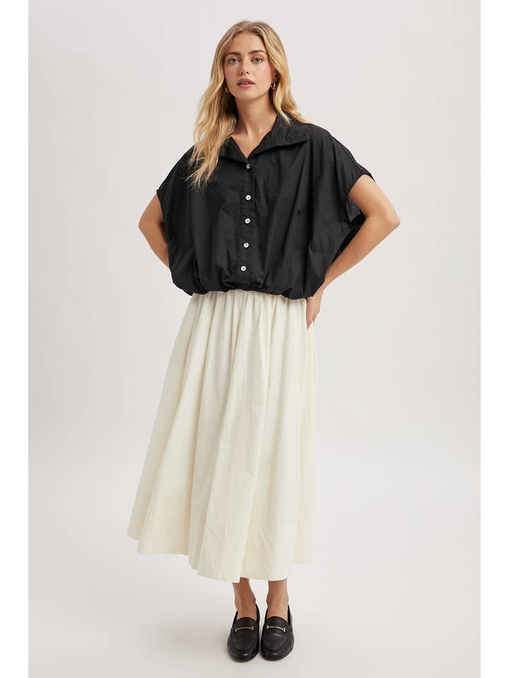 Black Bubble Hem Blouse