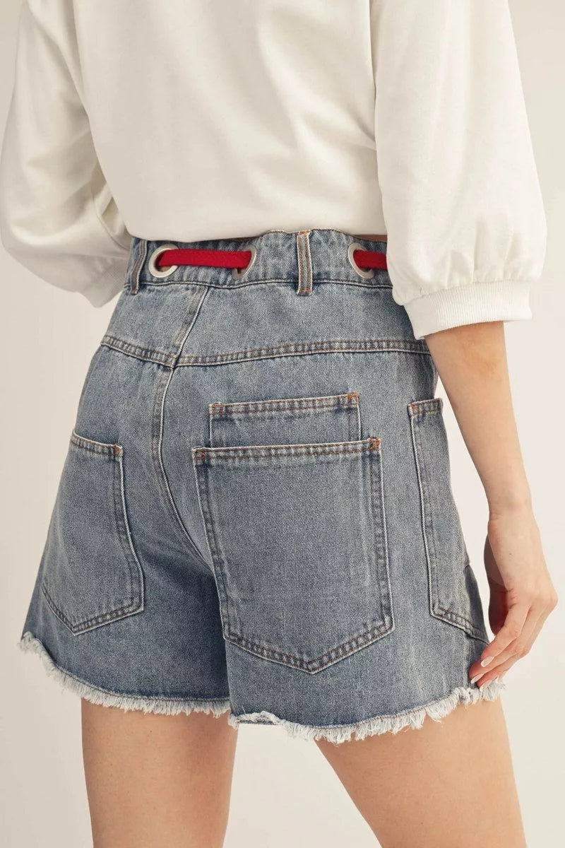 Tie Waist Denim Shorts