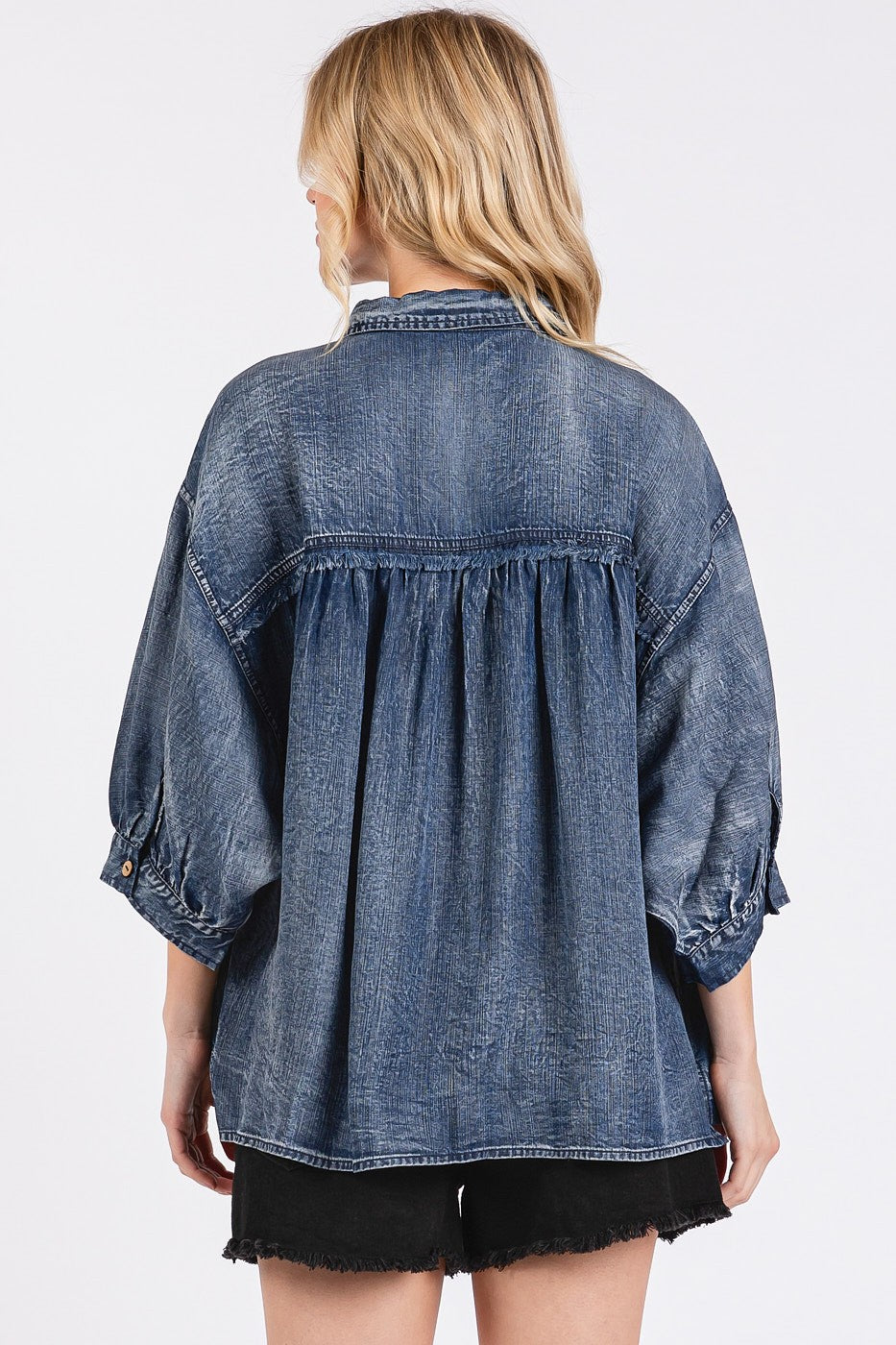 Dark Denim Chambray Button-Down Top