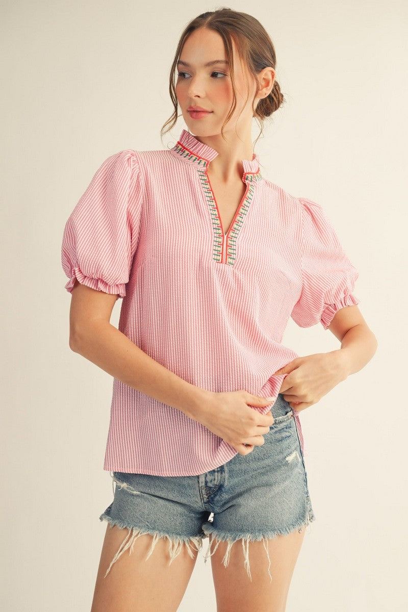 Embroidered Stripe Top