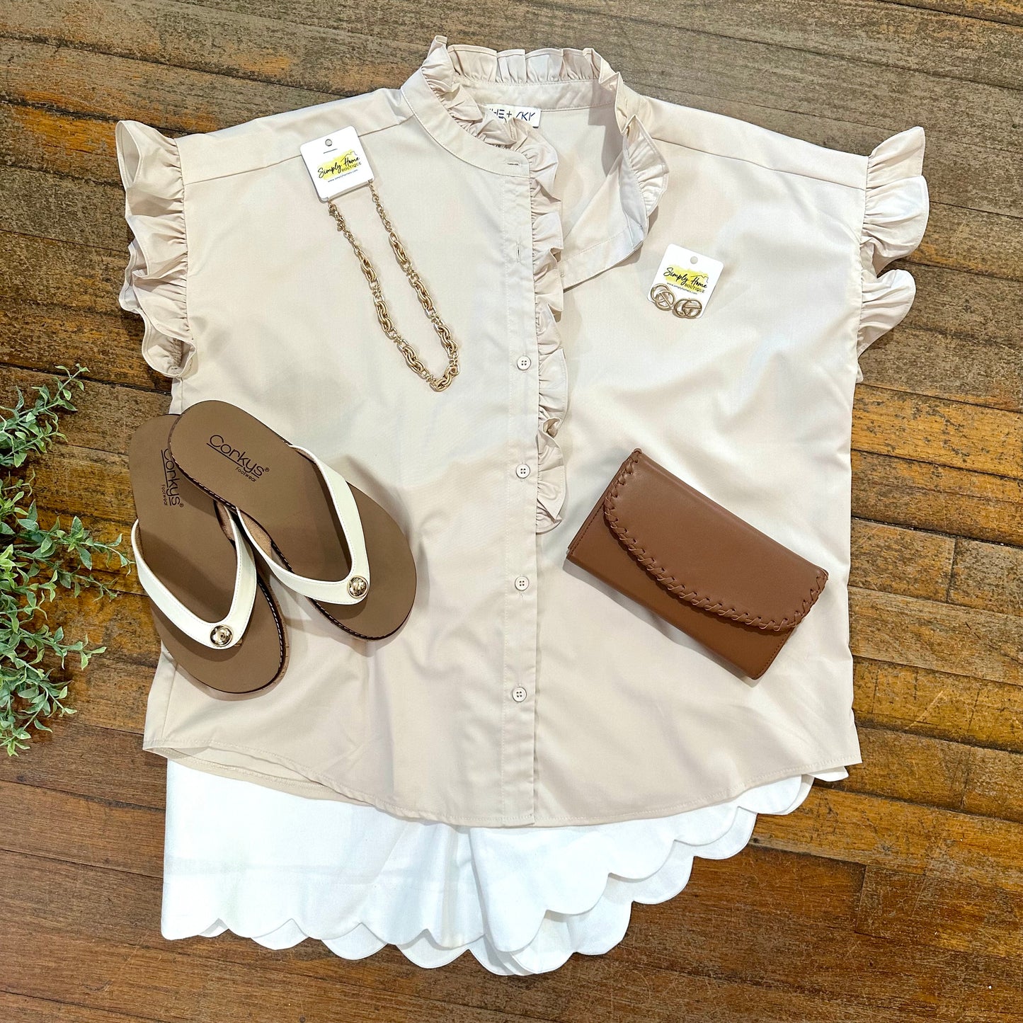 Ruffle Trim Button-Front Top