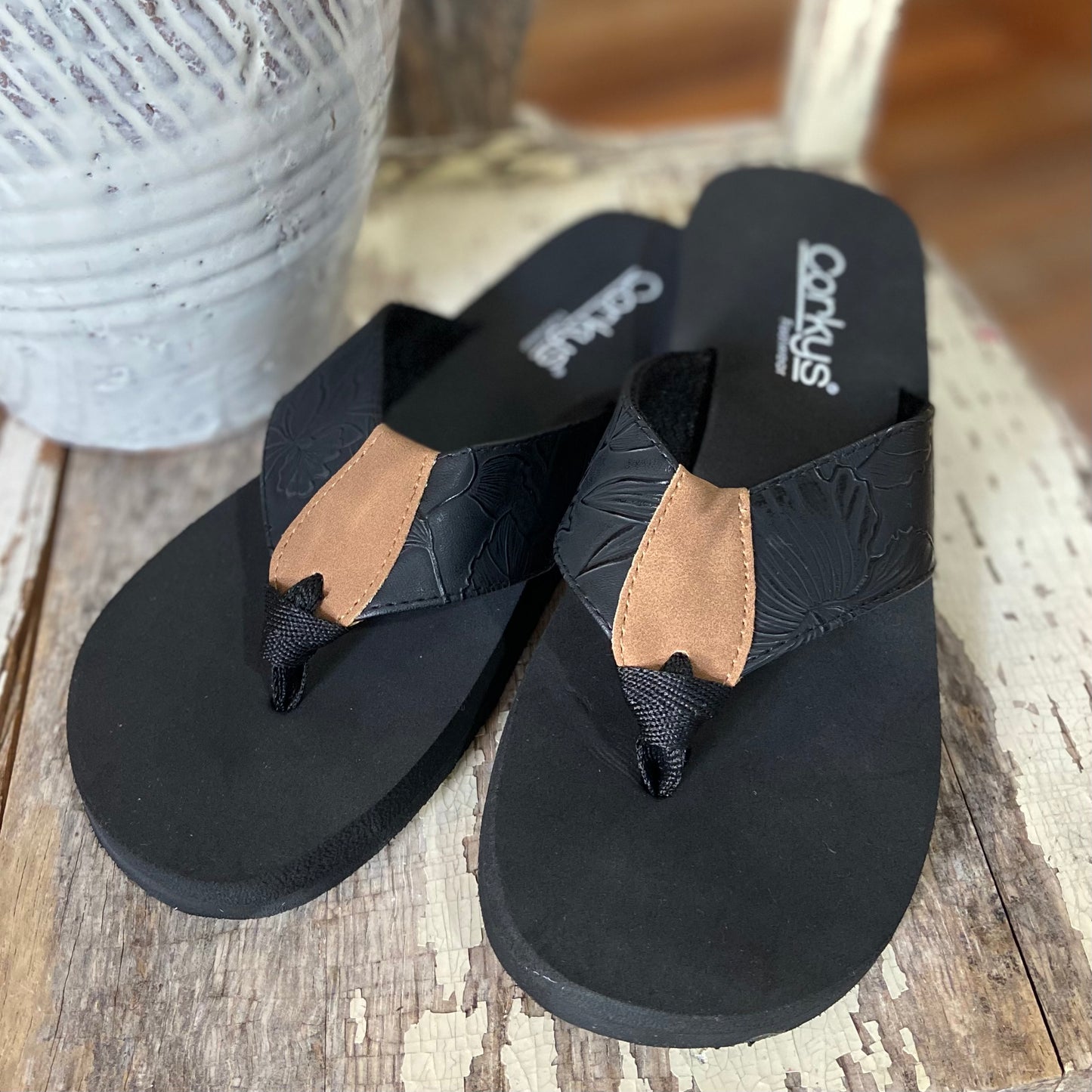 Floral Embossed Sandals