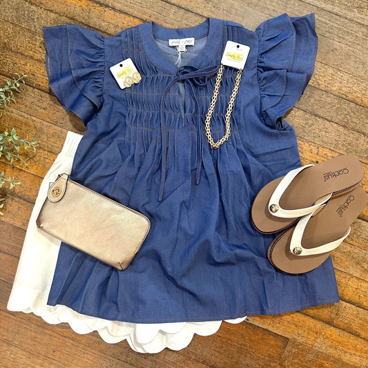 Ruffle Sleeve Pintuck Top
