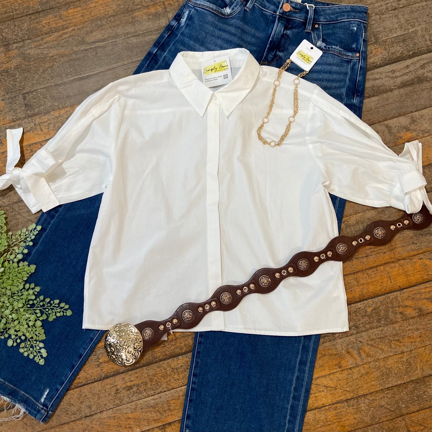 Tie Sleeve Button Down Blouse
