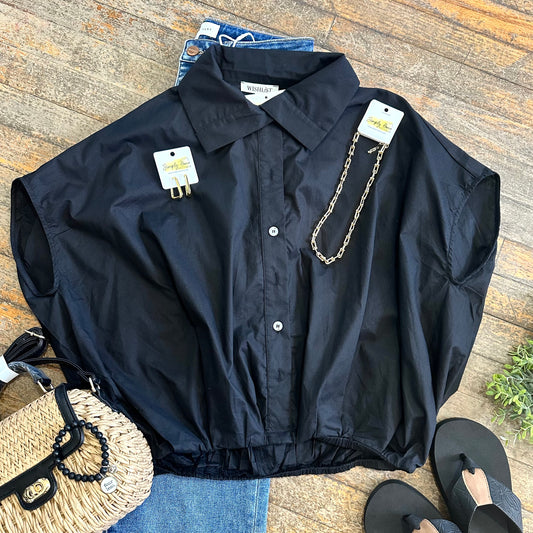 Black Bubble Hem Blouse