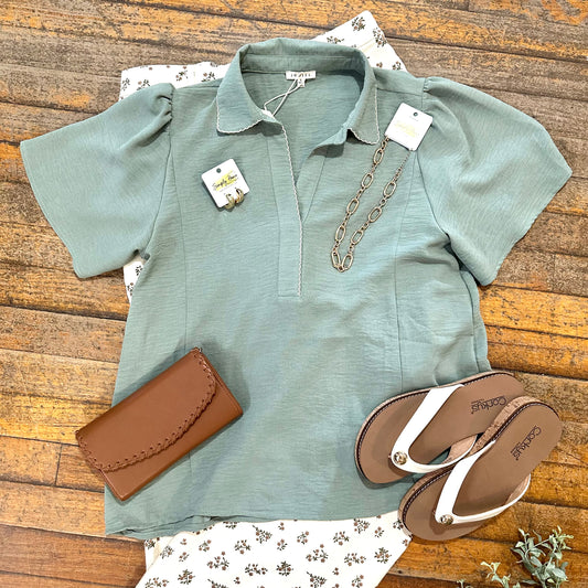 Embroidered Scallop Edge Top
