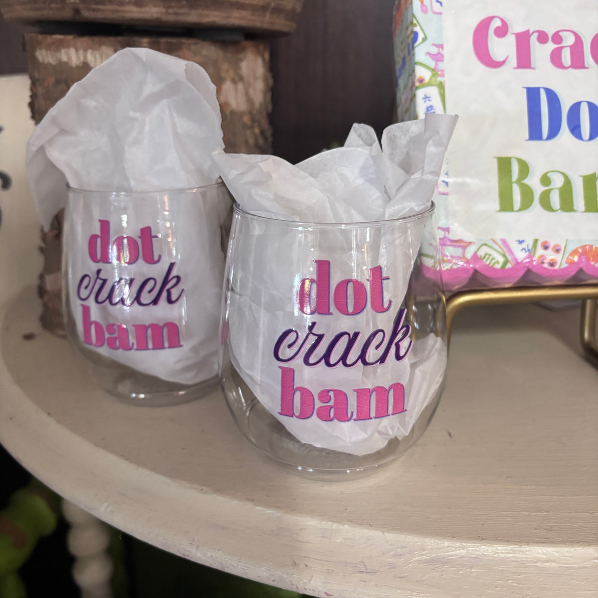 Dot Crack Bam Mahjong Stemless Wine Glasses – Set of 4